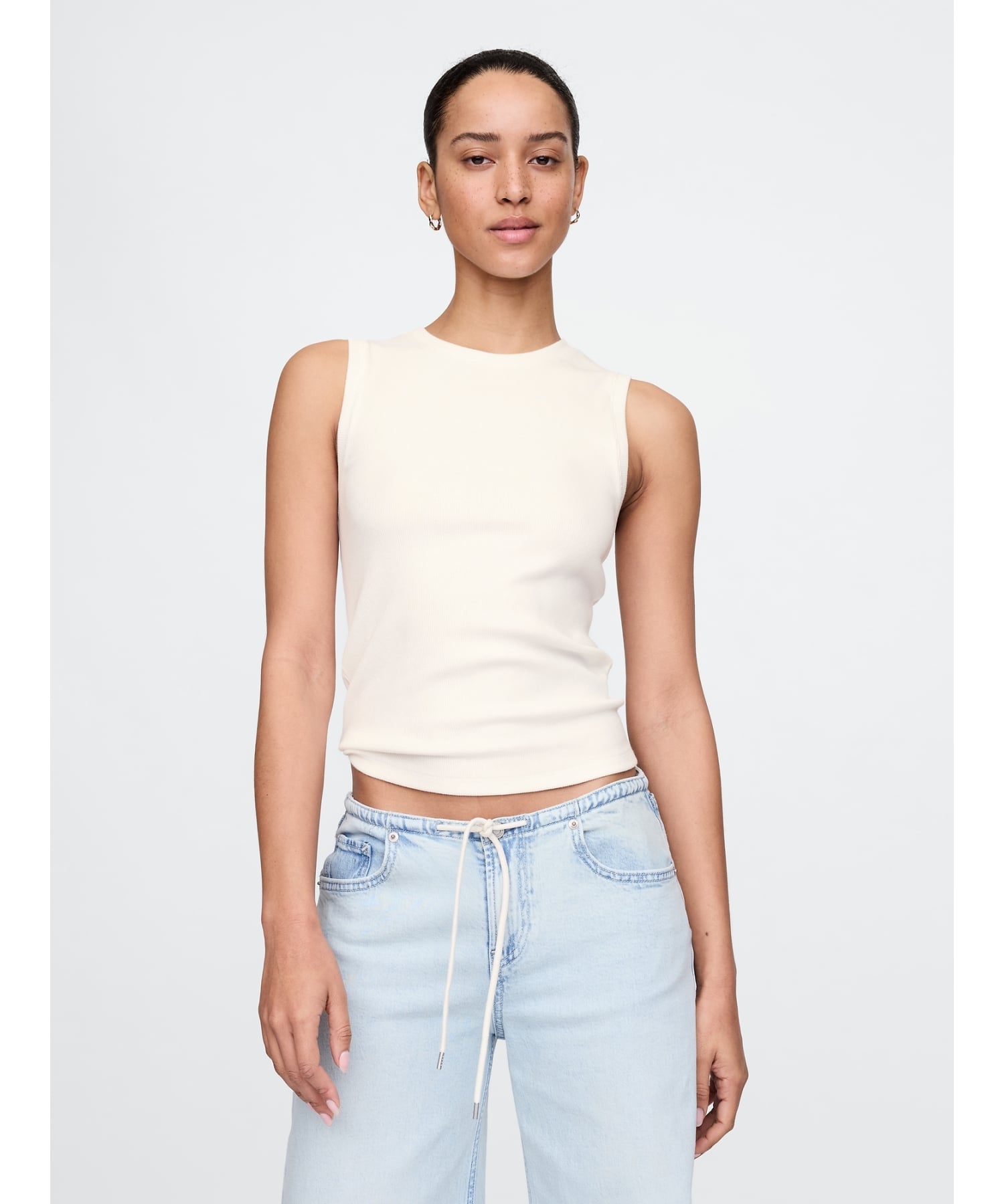 (W) Современный ребристый топ с высоким воротником GAP, NEW_OFF_WHITE