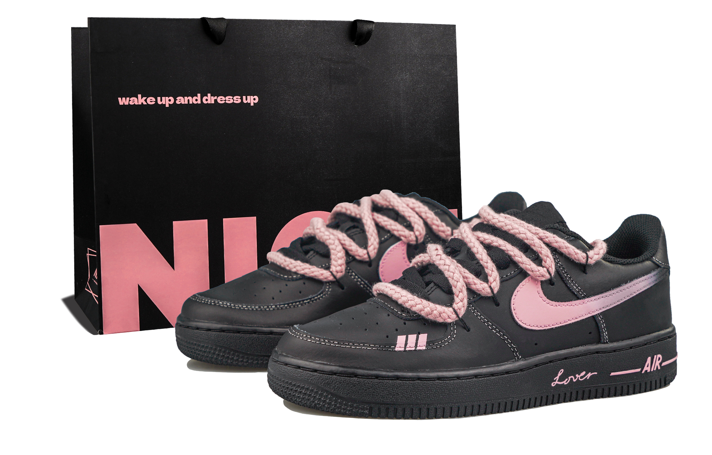 

Детские кроссовки для скейтбординга Air Force 1 для начальной школы Nike, черный/розовый