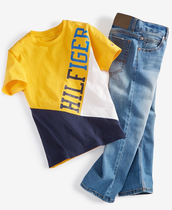 Джинсы стандартного кроя Little Boys с синими камнями Tommy Hilfiger, синий — фото 4