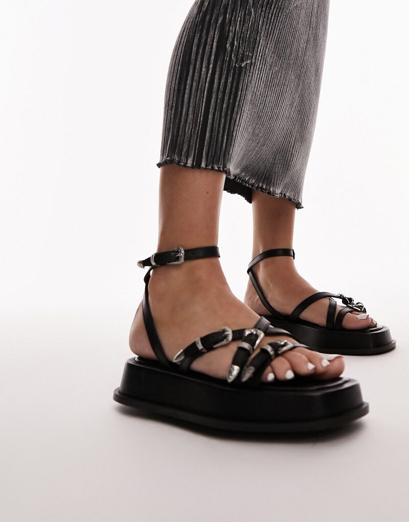 

Topshop - Kayla - Черные кожаные сандалии с тонкими ремешками и пряжками