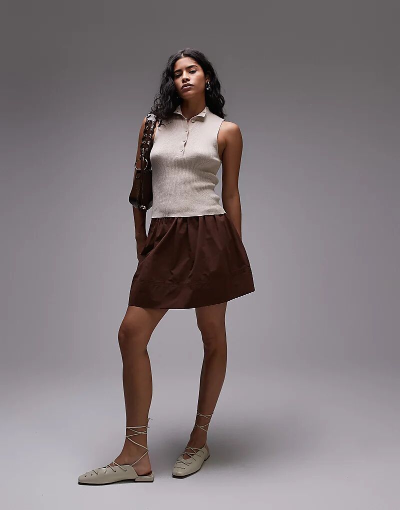 

Мини-юбка Topshop из поплина шоколадного цвета