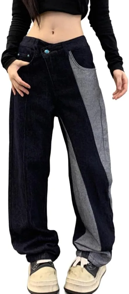 

XYGJZ джинсы wide leg для женщин, patchwork, loose fit
