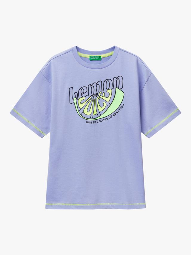 

Детская футболка с принтом лимона из хлопка Benetton, Periwinkle