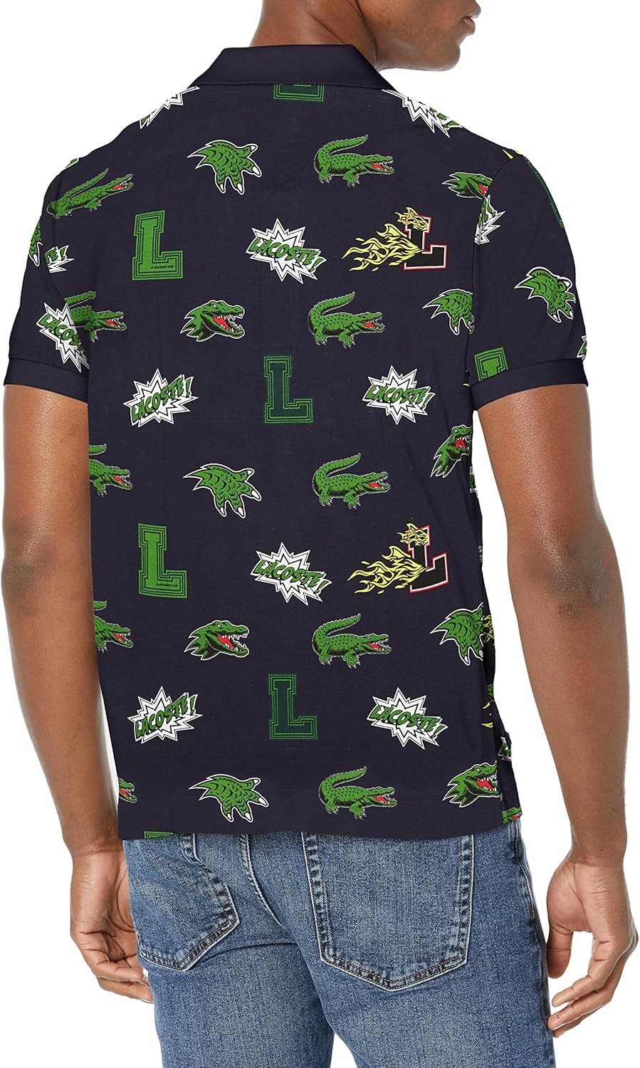 Мужская праздничная футболка-поло Lacoste Regular Fit с принтом крокодила, Marine/Multico — фото 2