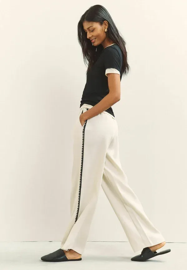 Брюки Next, Tall fit embroidered side detail wide leg trousers, нейтральный черный — фото 4
