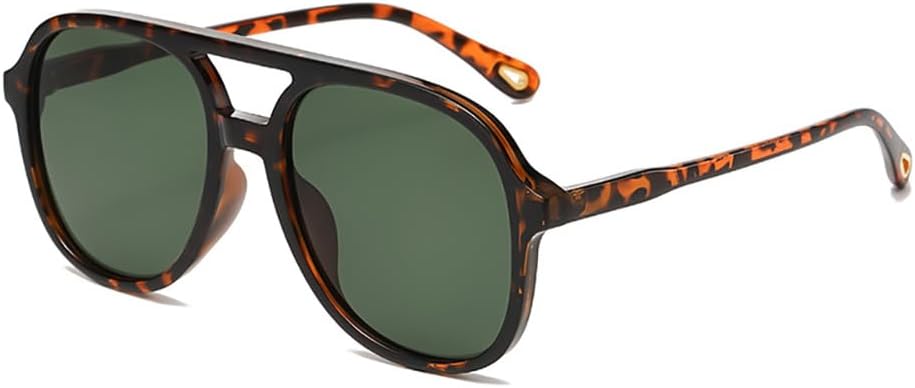 

Модные поляризованные солнцезащитные очки-авиаторы для женщин, с низкой переносицей, в стиле ретро 70-х, увеличенного размера, с защитой от УФ-излучения Azoxus, Leopard Frame/ Green Tinted Lens