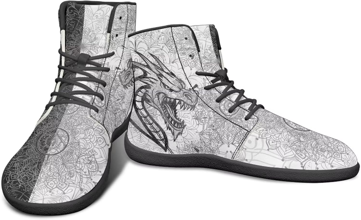 

Высокие кроссовки с драконовым узором, черно-белые, мандала, из ПУ, повседневные спортивные обувь для зала, заземленные для мужчин Watdotory