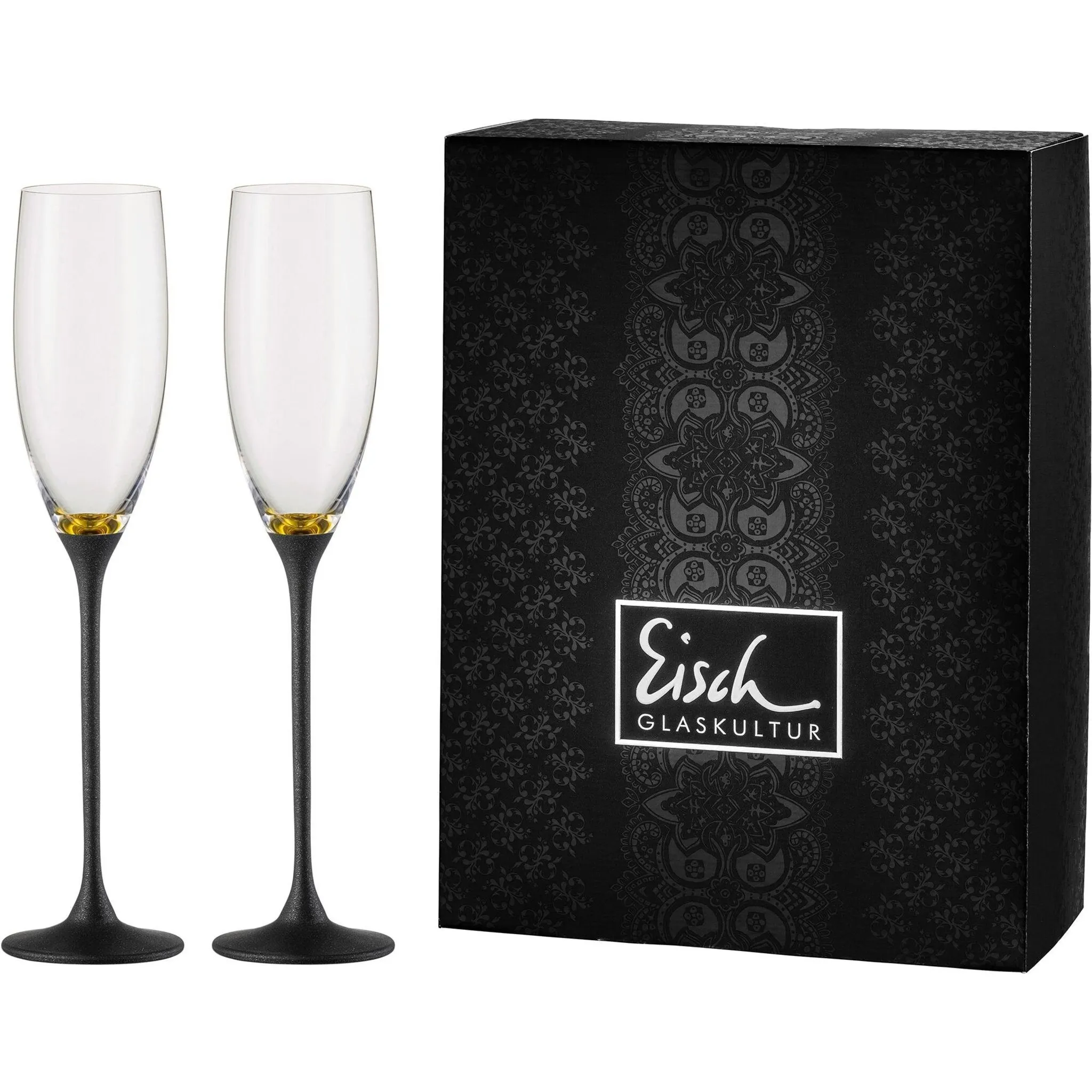 

Бокалы для шампанского Eisch "Champagne Exclusive", (набор, 2 шт.), покрытие настоящим золотом, частичная отделка под камень, 180 мл, 2 шт, золотой/черный