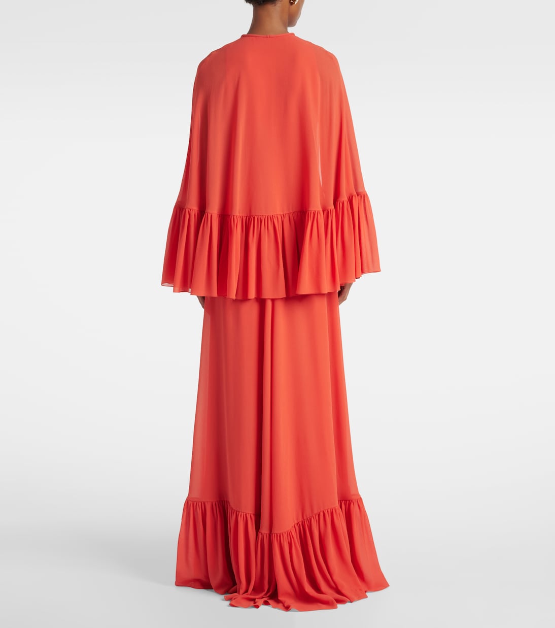 Длинное платье из шелкового жоржета с накидкой Valentino, Corallo — фото 3
