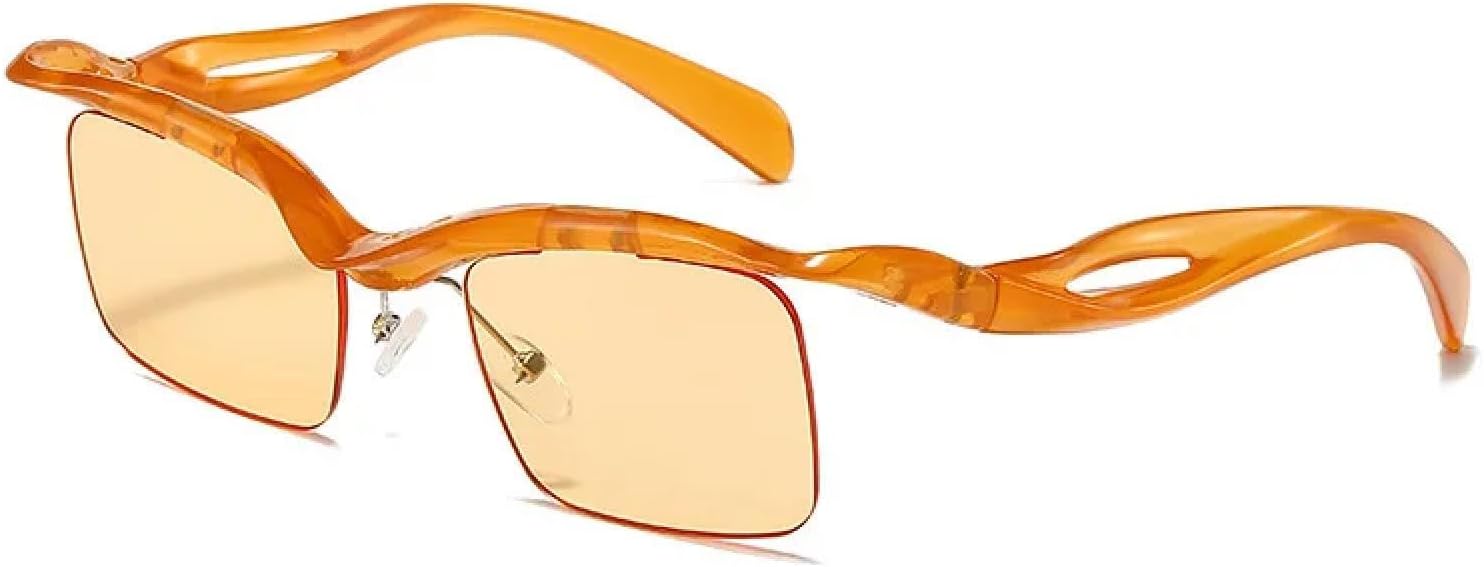 

Модные уникальные солнцезащитные очки без оправы для женщин в стиле ретро с прозрачными линзами цвета океана, защита от УФ-излучения UV400, для мужчин в стиле панк VVTWSSW, Orange-lightbrown