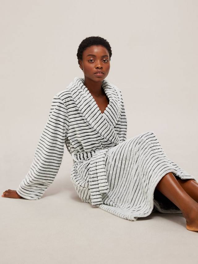 

Матовый флисовый халат с ребристой отделкой John Lewis, Grey