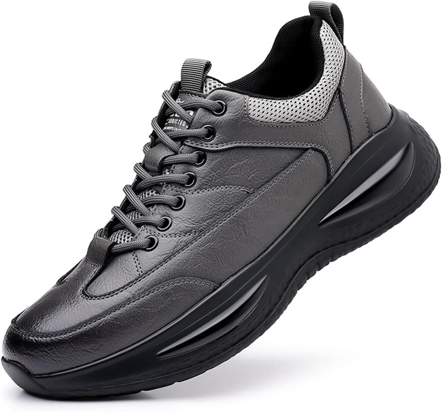 

Мужские кожаные кроссовки на шнуровке с платформой, поддержкой свода стопы, удобной мягкой подошвой, противоскользящие, для бега, модные повседневные кроссовки для джоггинга и тенниса Generic, серый