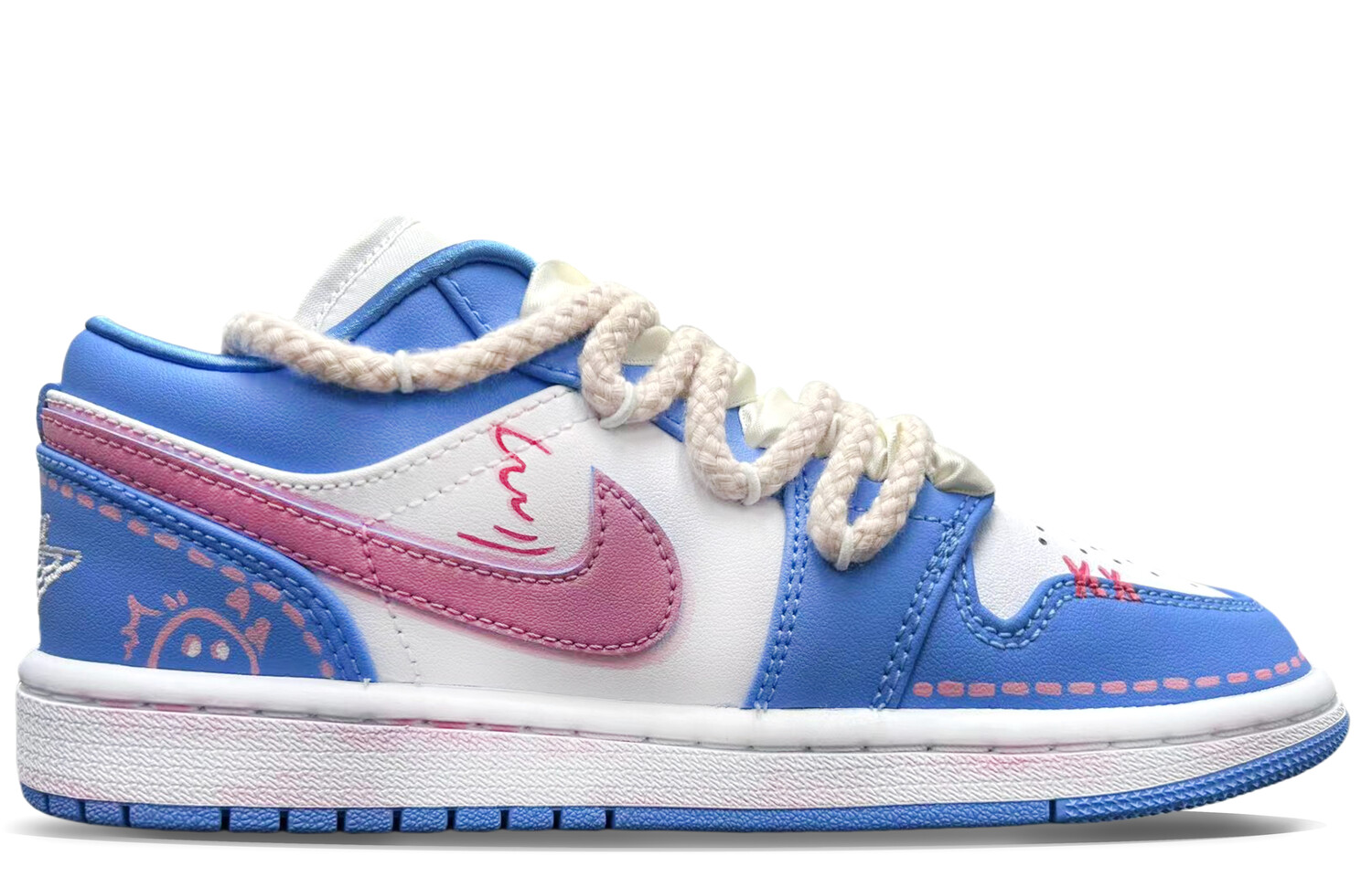 

Кроссовки Air Jordan 1 Vintage Basketball Shoes Women's Low-top Pink/white, голубой, Синий, Кроссовки Air Jordan 1 Vintage Basketball Shoes Women's Low-top Pink/white, голубой