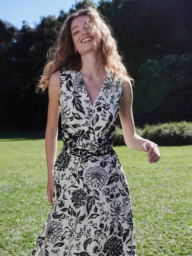 

Платье Teagan Floral из чистого льна Hobbs, Ivory Navy