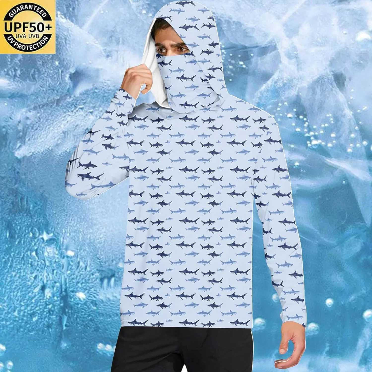 Мужская футболка с капюшоном и маской, UPF 50+, Generic, 02-dark Blue — фото 2