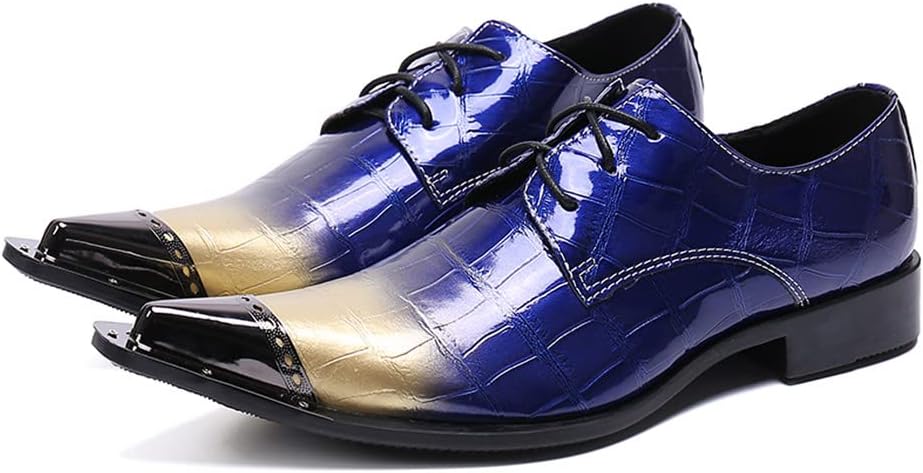 

Мужские повседневные туфли Santimon из натуральной кожи с острым носком, шнуровкой и металлическими деталями для официальных и вечерних мероприятий, синий