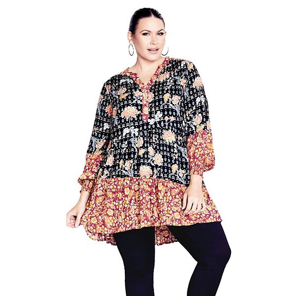 

Женская туника plus size Cynthia Splice с завышенной талией Avenue, Black Combo