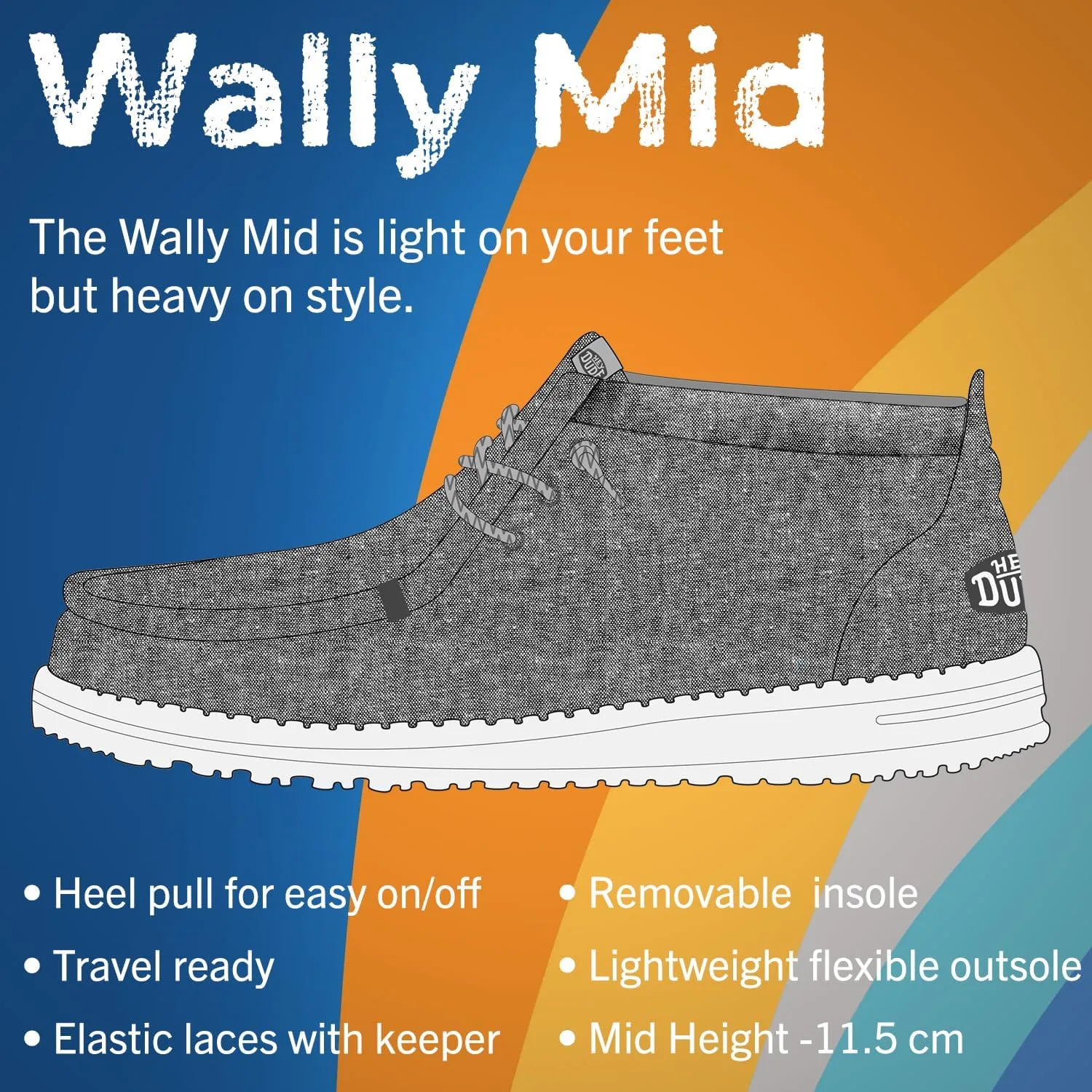Мужские лоферы Wally Mid Canvas - Ботинки Heydude, черный/серый — фото 2