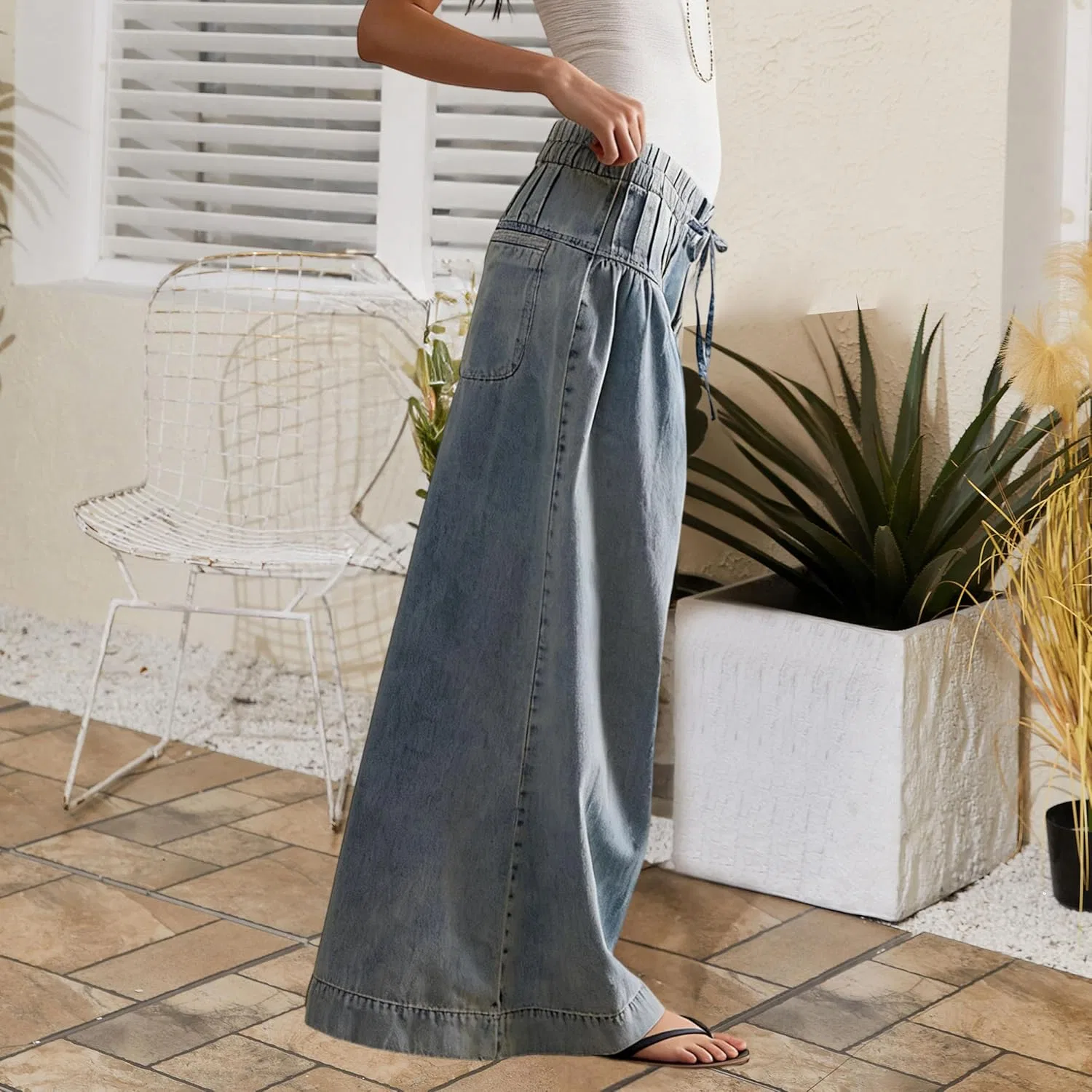 Джинсы широкие Chambray Pants, Light Blue — фото 4
