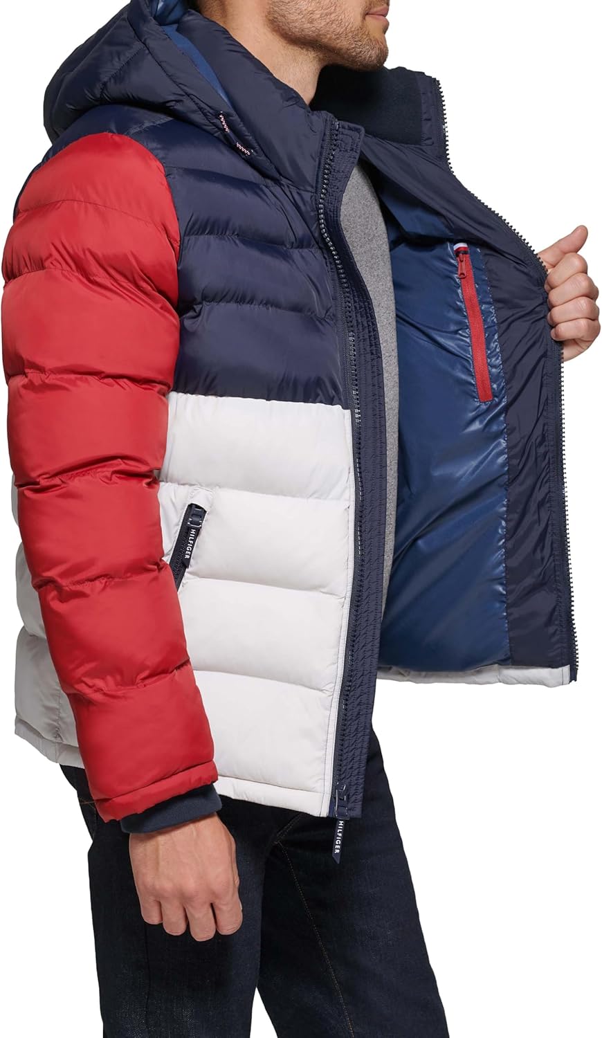Мужская стеганая куртка с капюшоном Tommy Hilfiger (стандартная и для больших и высоких), Navy/Red/Ice — фото 4