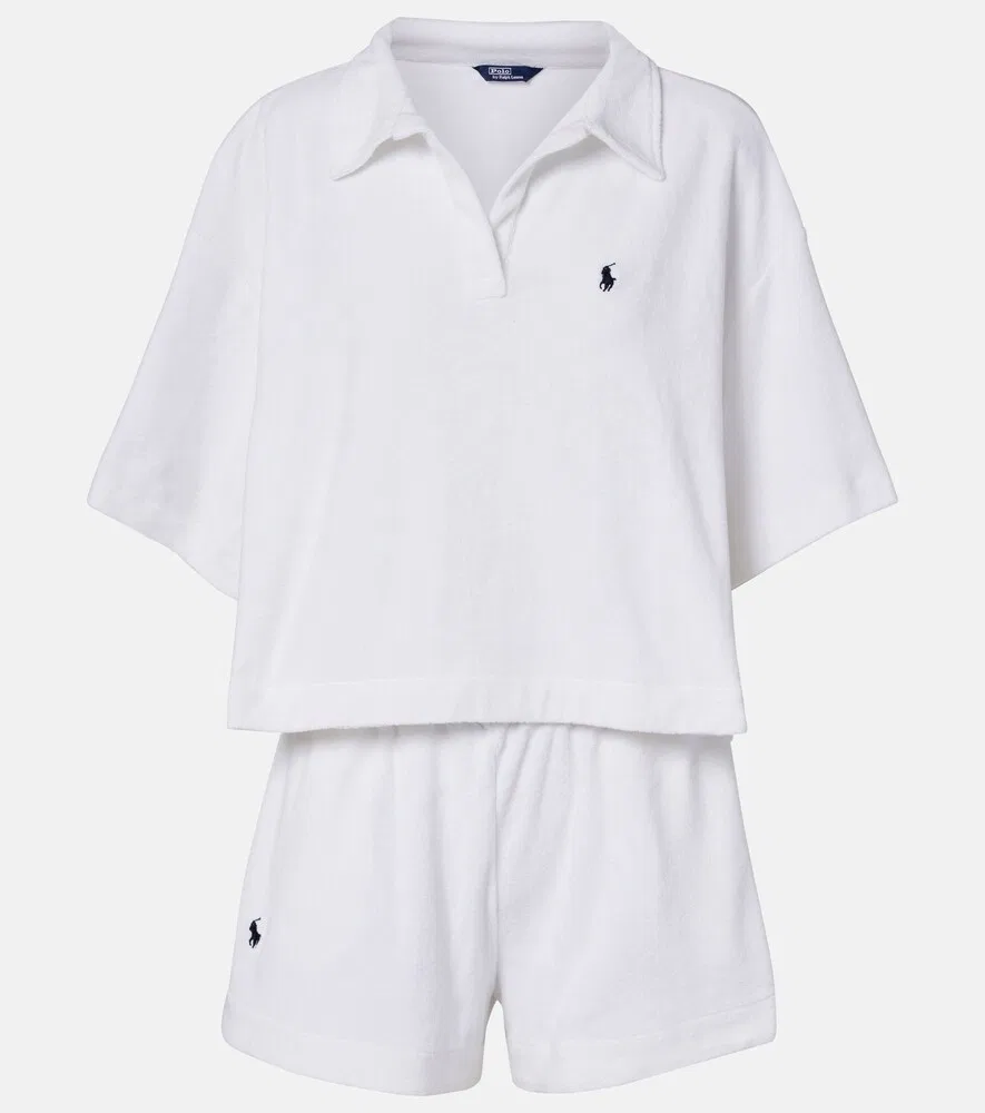 Комплект из хлопковой махровой рубашки-поло и шорт Polo Ralph Lauren, белый