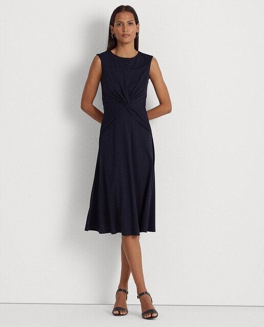

Платье миди с короткими рукавами Lauren Ralph Lauren, темно-синий