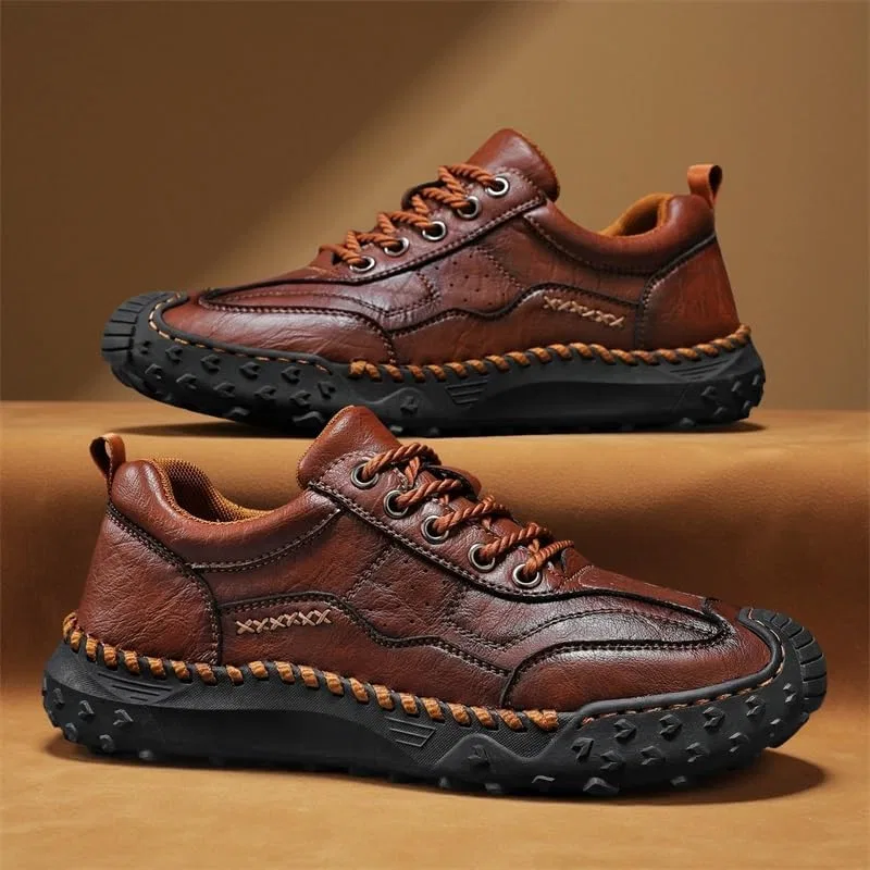 Мужские повседневные туфли без бренда, модель Handmade Leather Orthopedic Loafers, темно-коричневый Hhhchpm — фото 4