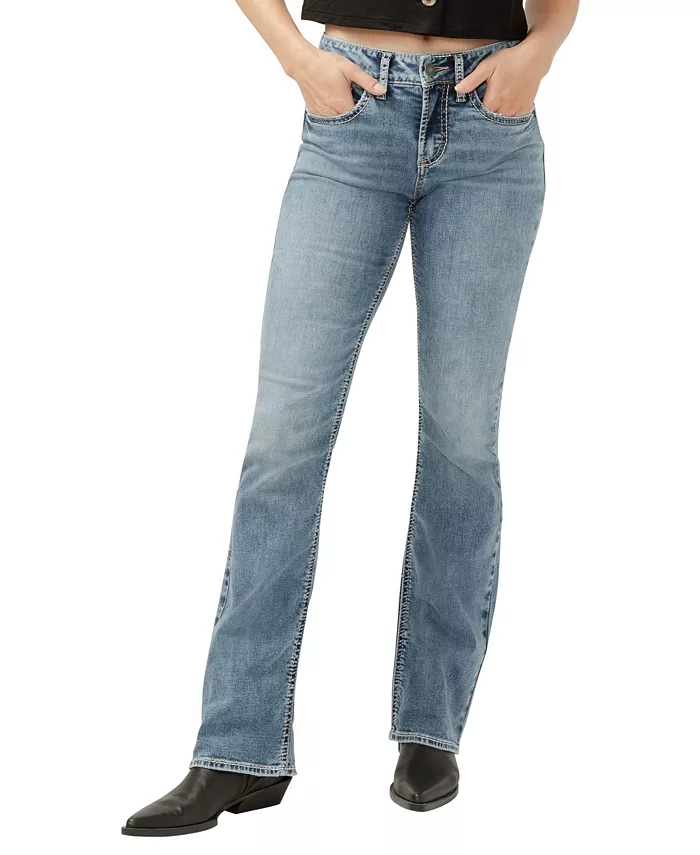 

Женские джинсы Suki Curvy Fit Slim Bootcut со средней посадкой Silver Jeans Co., синий