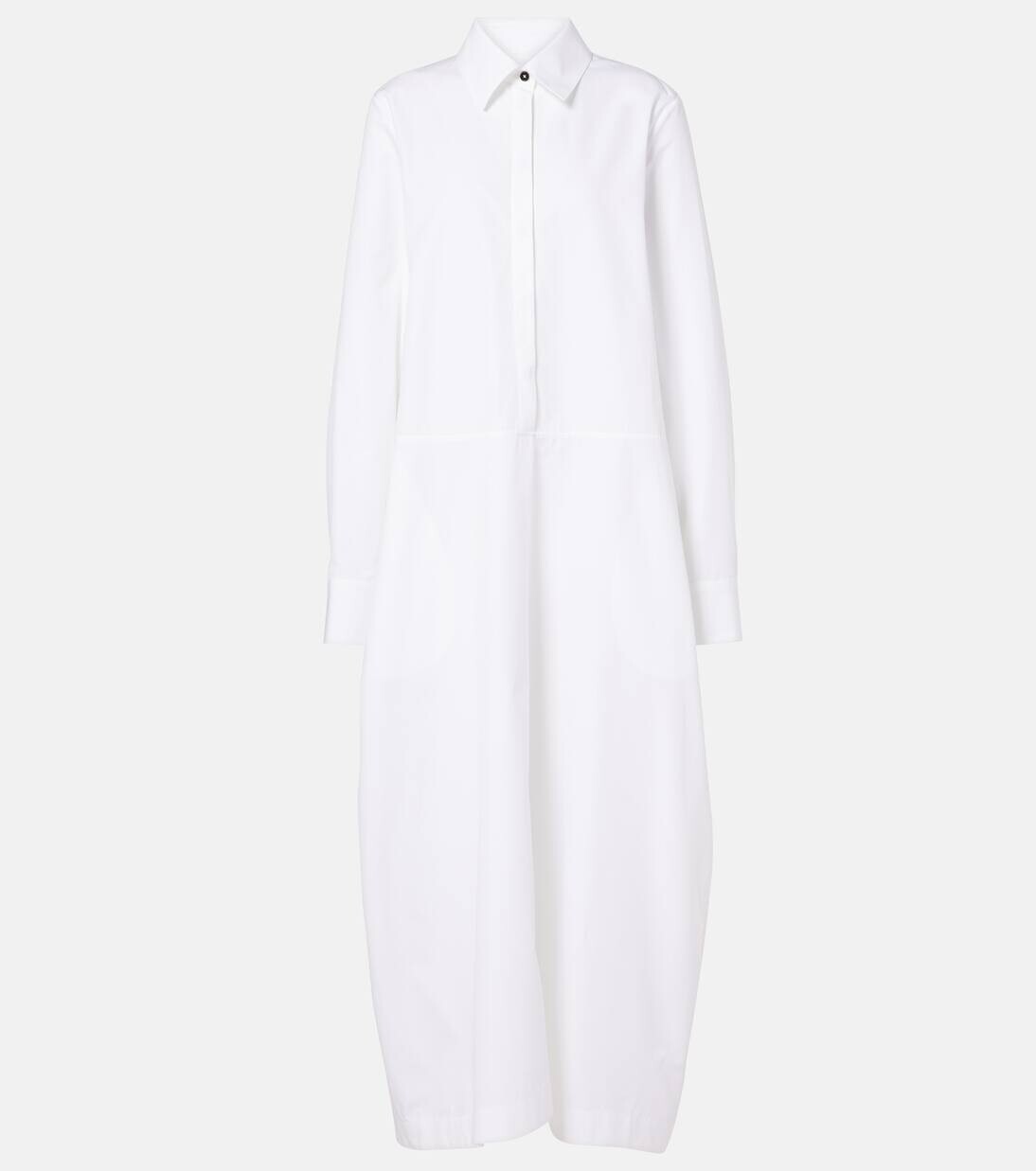 

Платье-рубашка из хлопкового поплина со сборками Jil Sander, цвет optic white