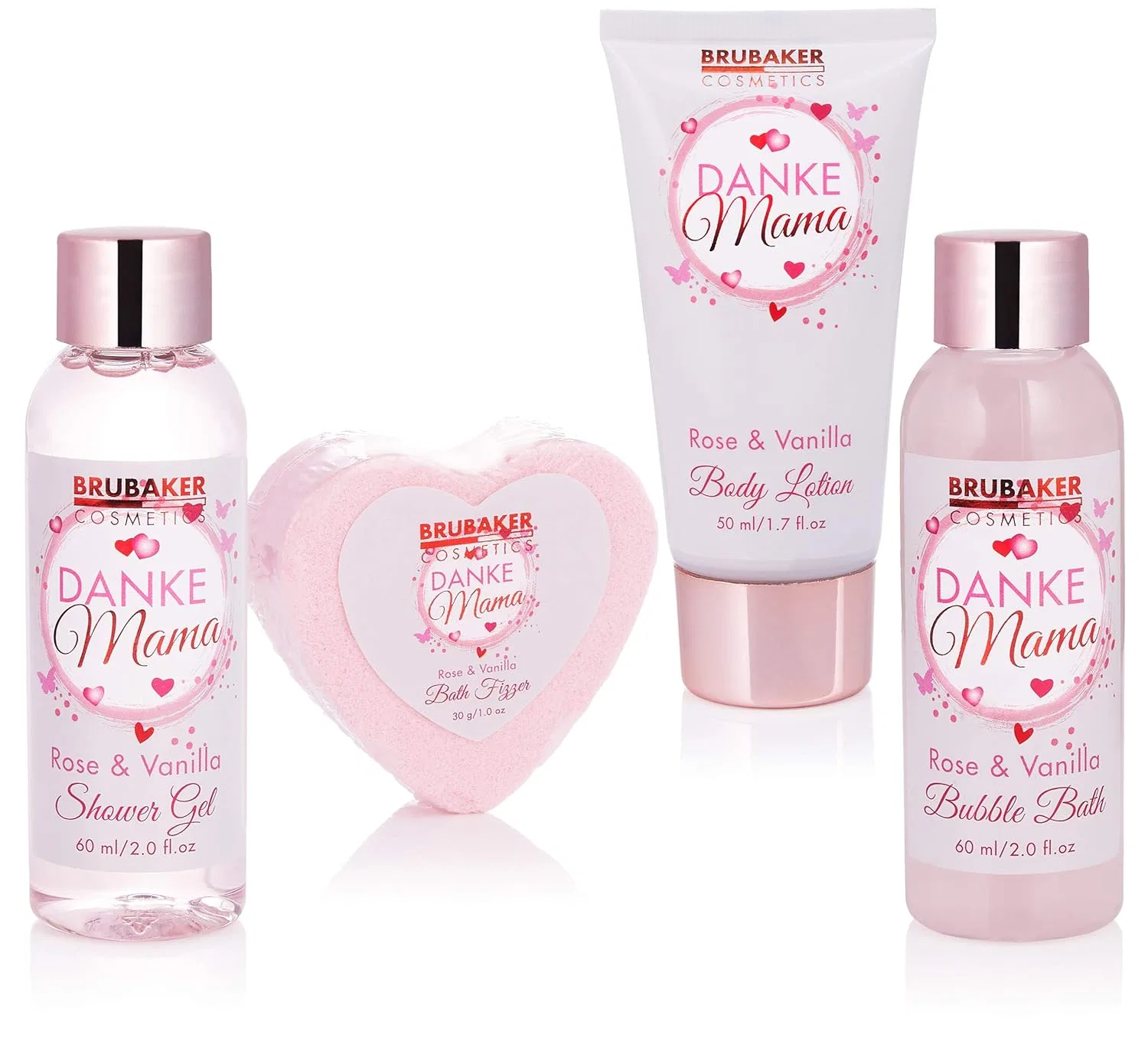 Набор для ванны и душа Brubaker Cosmetics «Спасибо, мама» с ароматом розы и ванили Brubaker, Pink Gift Set In Mug — фото 2
