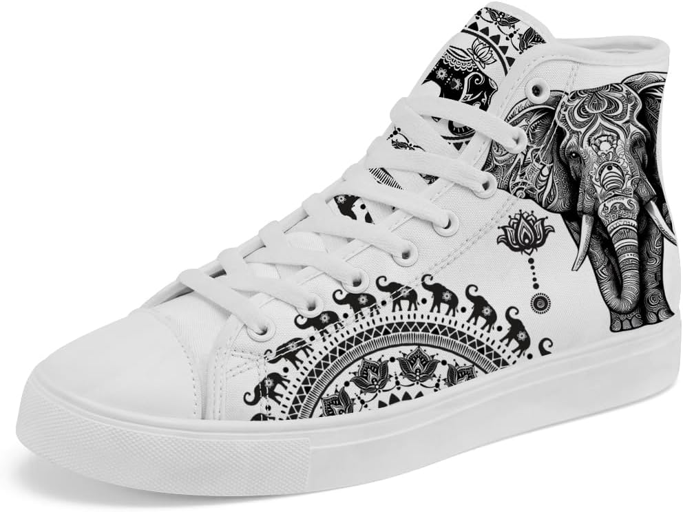 

Высокие кеды из холщовой ткани с принтом мандалы для мужчин и женщин, шнуровка, повседневная обувь Chebing, белый