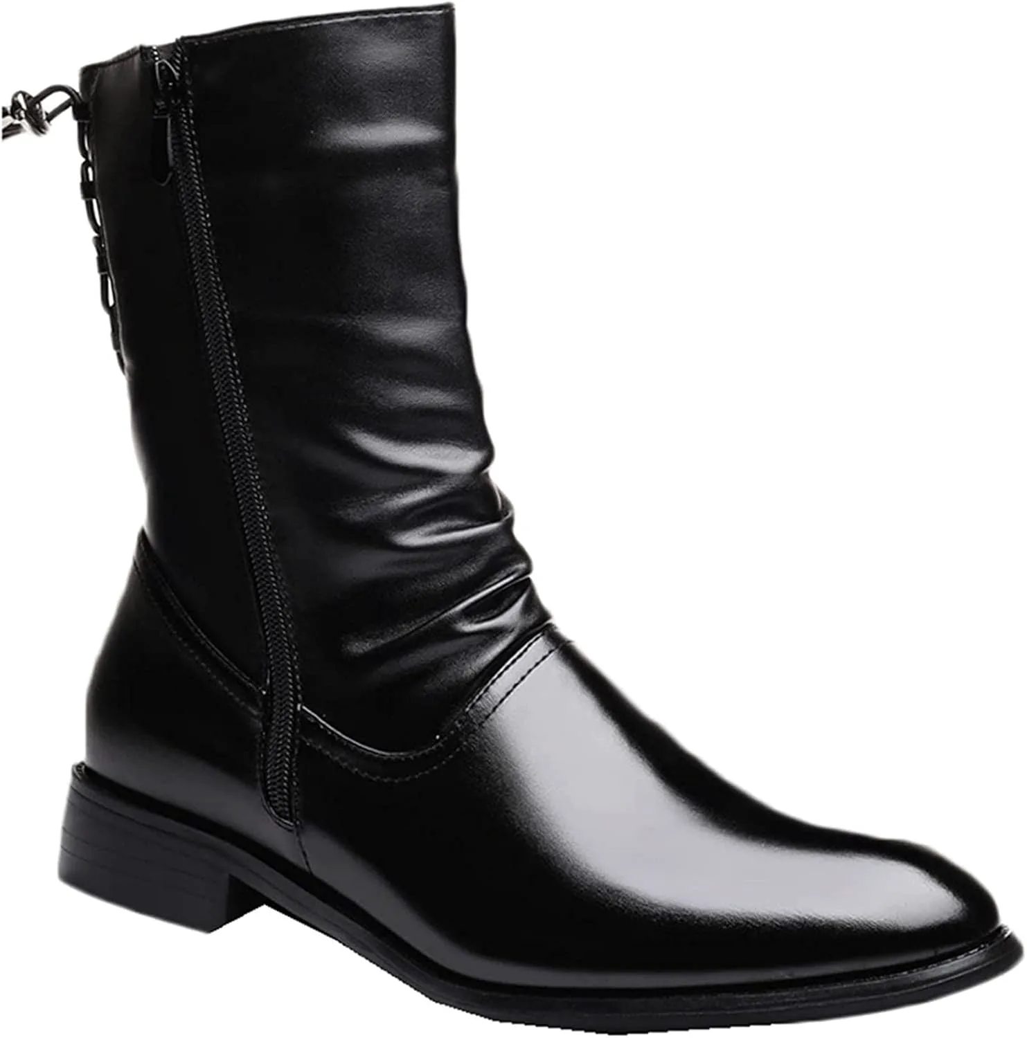 

Мужские осенне-зимние сапоги Yiozoi из телячьей кожи, высокие кожаные ботинки для улицы, боковая молния, повседневная носка, комфортные и ветронепроницаемые, черный