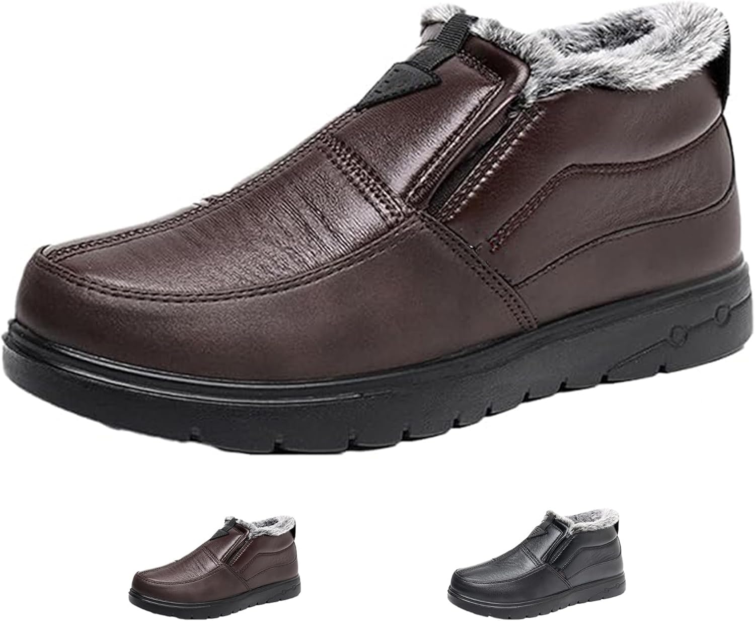 

Мужские зимние сапоги из кожи с теплой меховой подкладкой, ортопедические, для снега, мужские зимние ботинки без шнуровки, водонепроницаемые, с противоскользящей подошвой Generic, коричневый