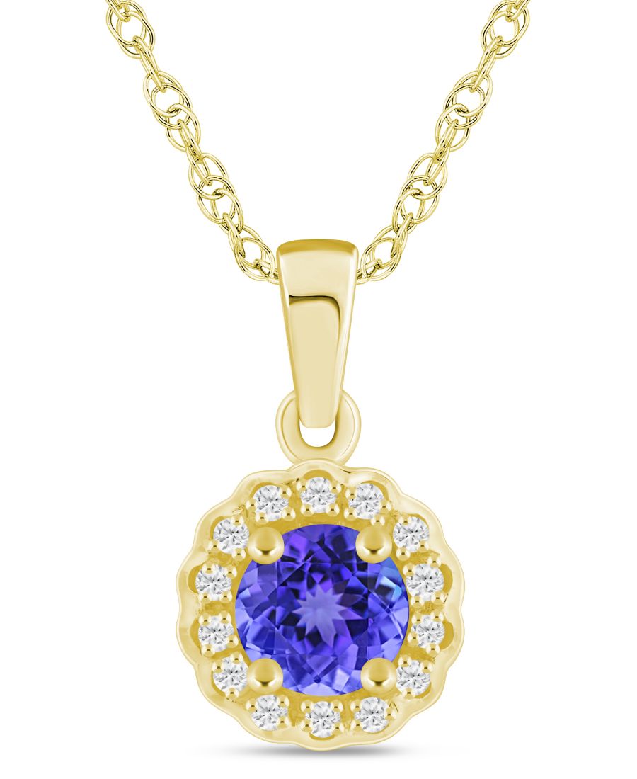 

Подвеска-колье с ореолом из драгоценных камней и бриллиантов (общий вес 1/20 карата) в белом золоте 10 карат Macy's, Tanzanite Yellow Gold