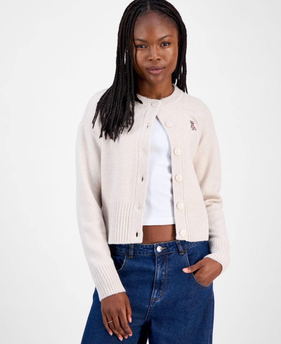 

Детский кардиган с круглым вырезом и вышивкой в виде плюшевого мишки Hooked Up by IOT, Oat Milk Bear