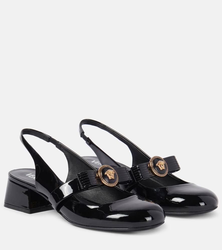 Туфли-лодочки Gianni Ribbon из лаковой кожи на ремешке, 1B00V-Black-Gold Versace, 1B00V-Black-Versace Gold