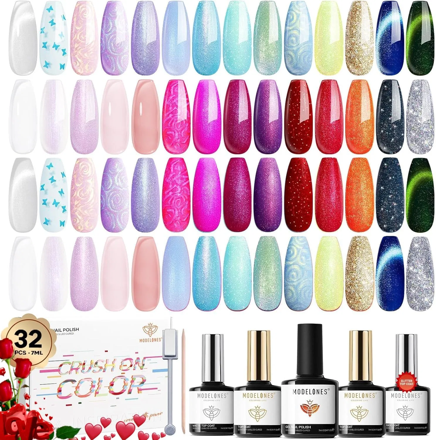 Набор УФ-лаков для ногтей Modelones, 32 предмета Modelones, White Purple Blue