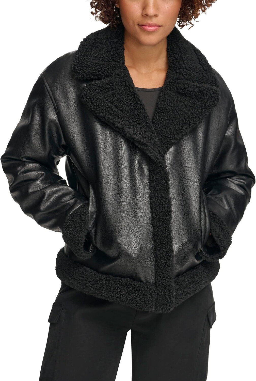 

Куртка Levi's Asymmetrical Leather Sherpa Lined Moto, цвет Black/Black