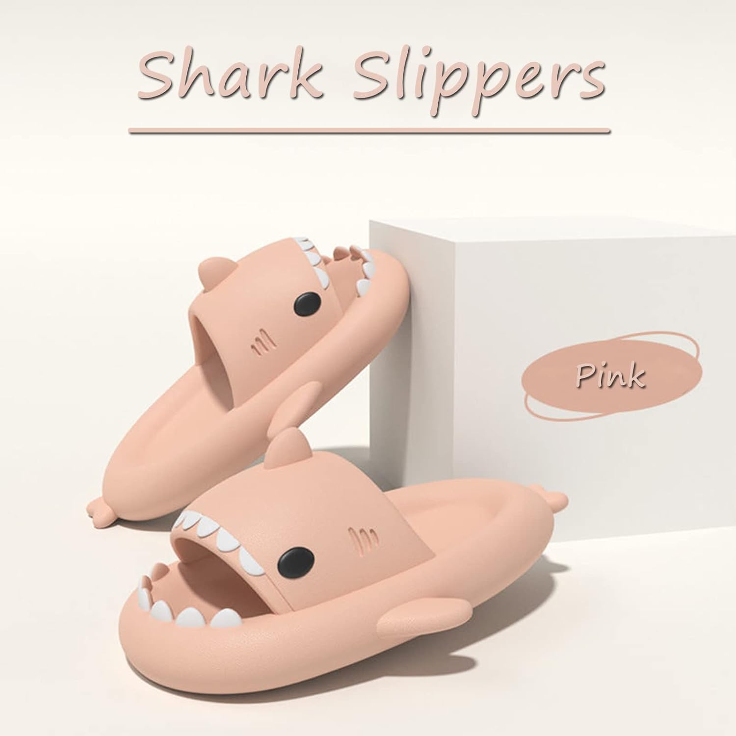 Шлепанцы Sharllen Shark для женщин и мужчин с милым забавным мультяшным дизайном, противоскользящие, с открытым носком, легкие летние шлепанцы с акулой, розовый — фото 3