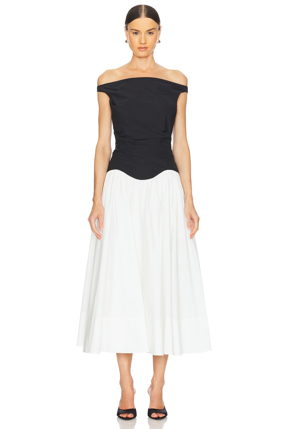 

Платье миди Cersei с открытыми плечами Simkhai, white black multi