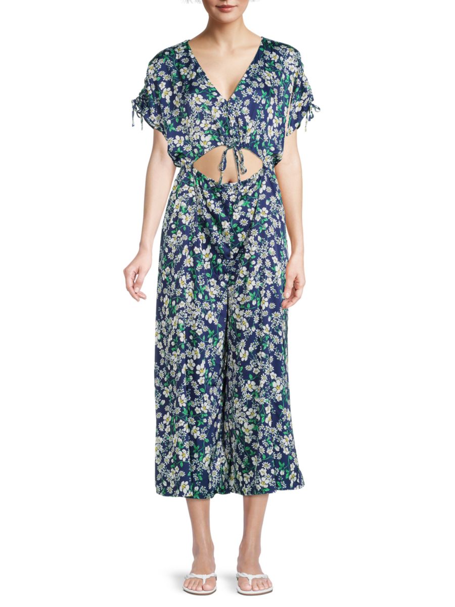 

Укороченный комбинезон с цветочным вырезом Collective Concepts, цвет Navy Multicolor