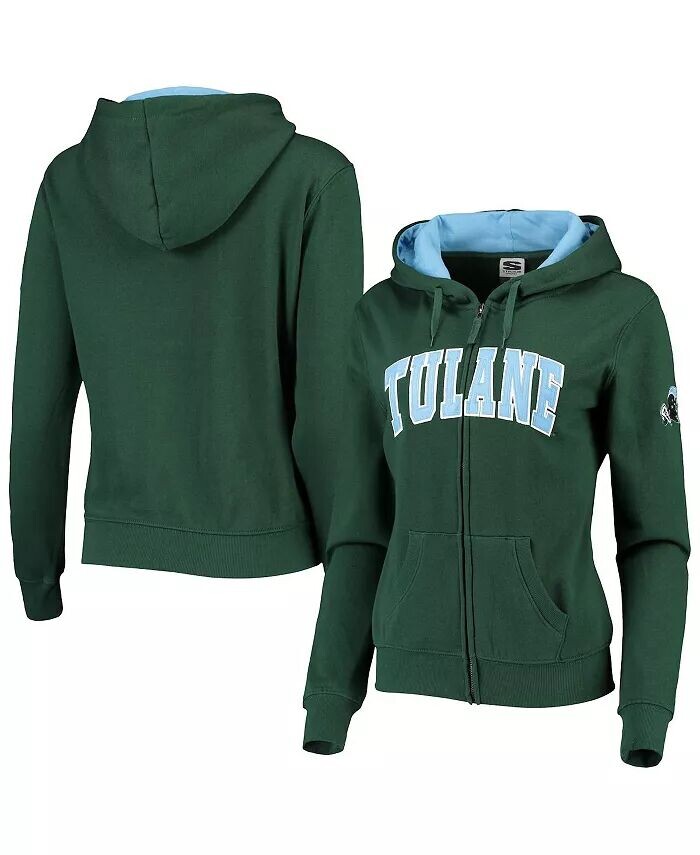 

Женская зеленая худи с молнией во всю длину и арочным узором Tulane Green Wave Colosseum