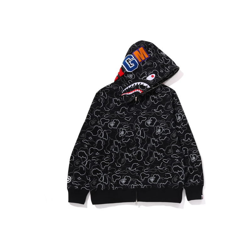 Бейп неон камуфляж акула худи с полной молнией A BATHING APE, мультиколор — фото 3