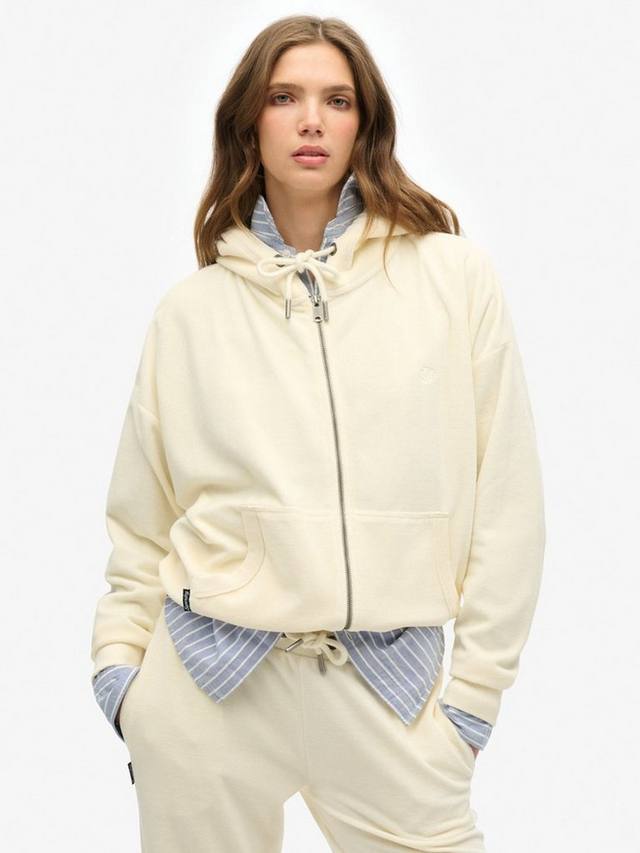 

Велюровая толстовка на молнии Superdry, цвет Desert Bone White