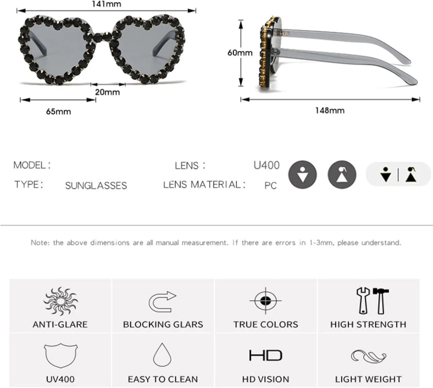 

Женские солнцезащитные очки без оправы с бриллиантами, модные, в форме сердца, украшенные стразами, с защитой от УФ-излучения UV400 TVTBBVV, C5green-green