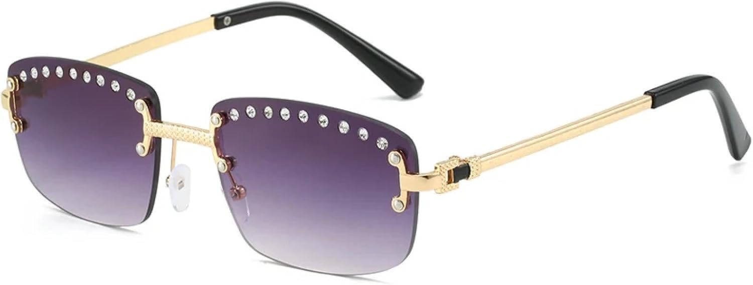 

Модные солнцезащитные очки без оправы с имитацией бриллиантов для женщин и мужчин, в винтажном стиле, роскошные, для активного отдыха и путешествий, защита от УФ-излучения UV400 TKKTLLT, Gold Gradient Gray