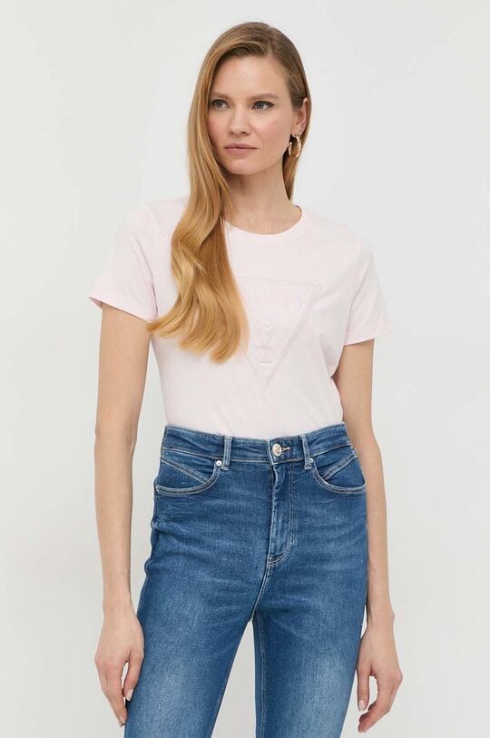 

Хлопковая футболка Guess, розовый