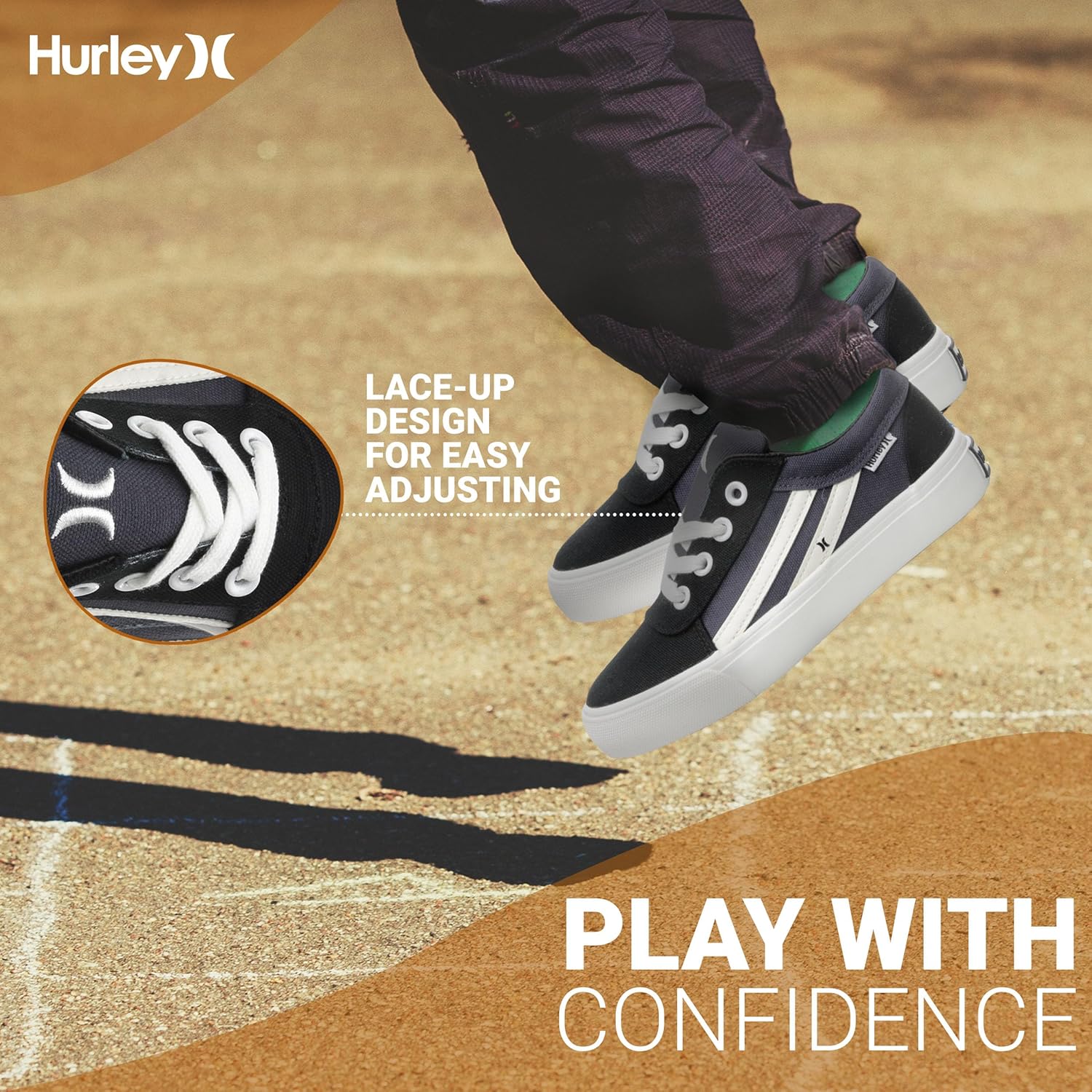 Кеды Hurley Boardy Kids с шнуровкой - низкие кроссовки для скейтборда для детей, спортивная обувь для мальчиков и девочек, белый/черный/серый — фото 2
