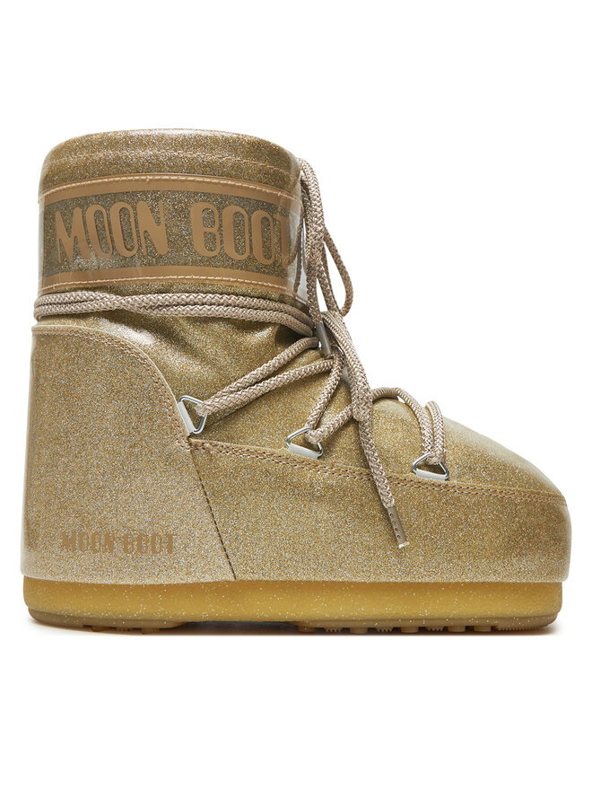 Зимние ботинки женские Moon Boot низкие на шнуровке, золотой