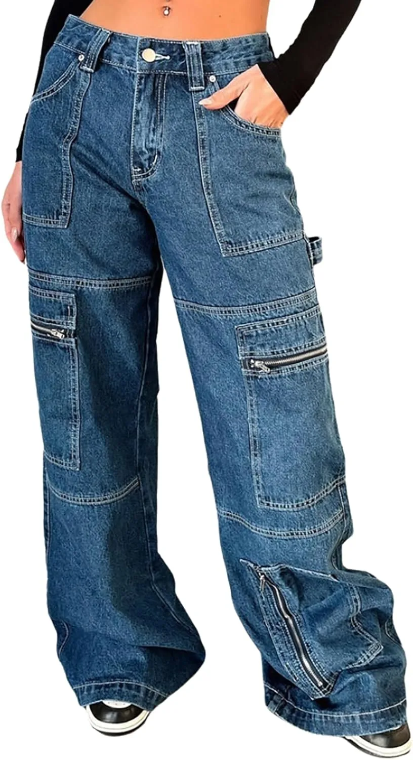 

Женские карго джинсы с высокой талией и 6 карманами QLAUYIOE